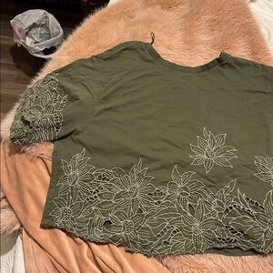 Anthropologie Green Floral Cutout Blouse